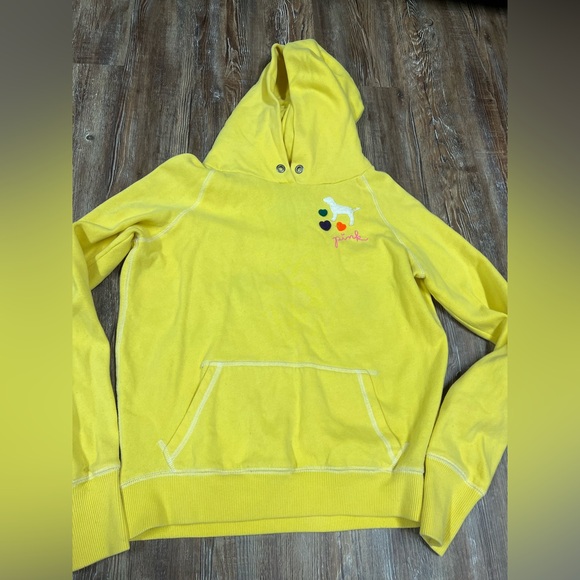 PINK Victoria's Secret Tops - Y2K Victoria's Secret PINK yellow hoodie with embroidered dog and hearts